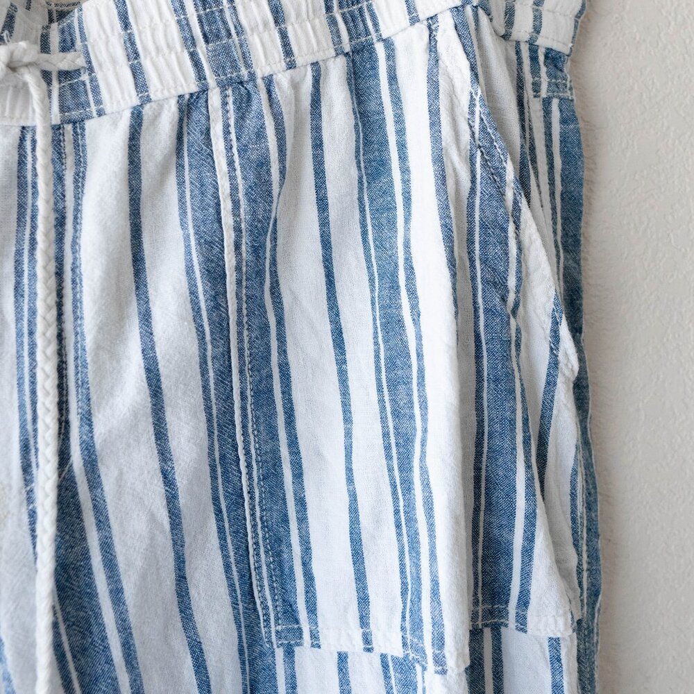 Sonoma XXL Linen Cotton Wide Leg Pants Blue White Stripe Drawstring 30” Inseam - Picture 3 of 9
